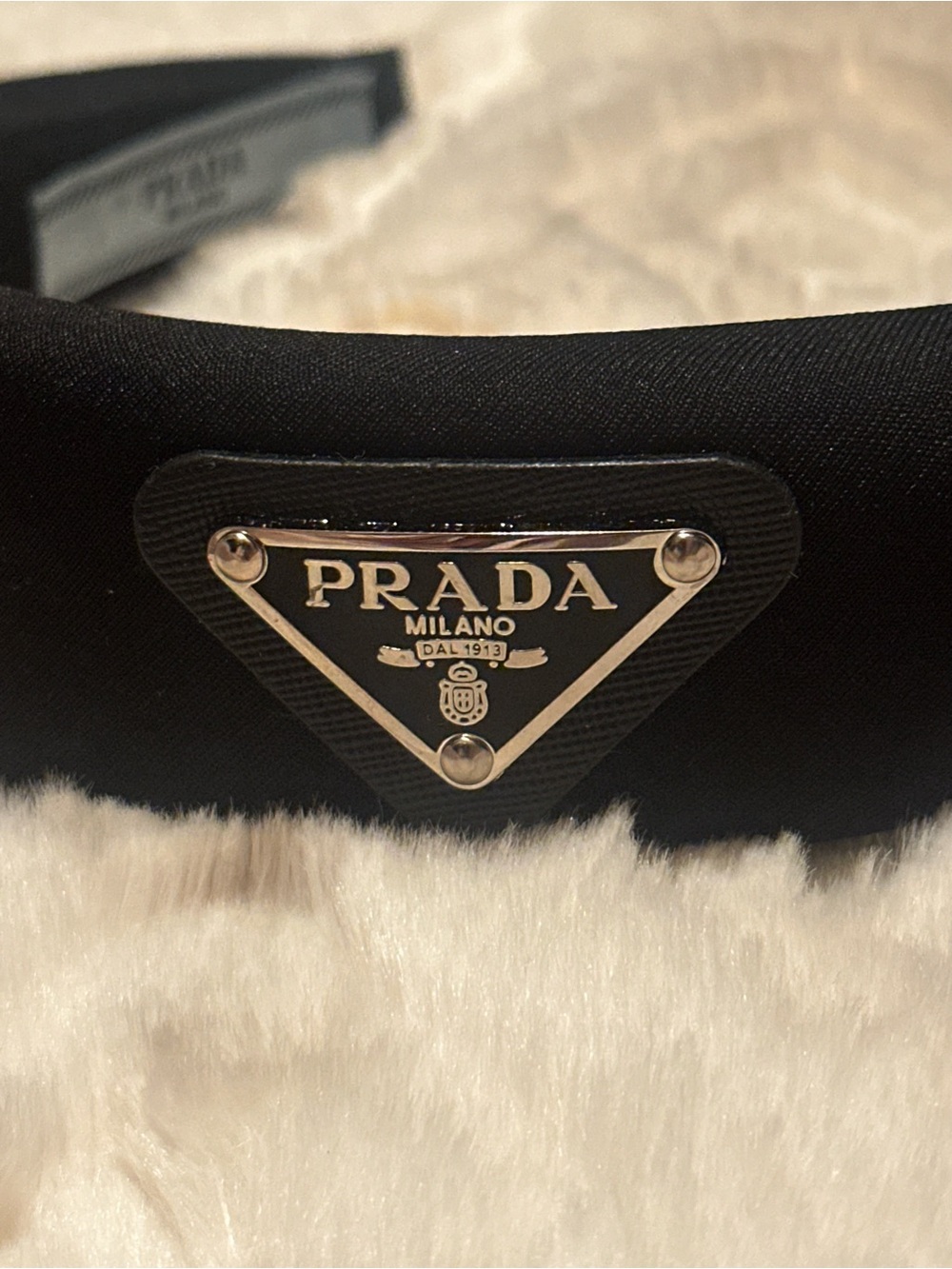 Prada Black Triangle Logo Headband with Silver Plaque - Picture 3 of 3